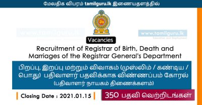 Birth, Death and Marriages Registrar Post Vacancies