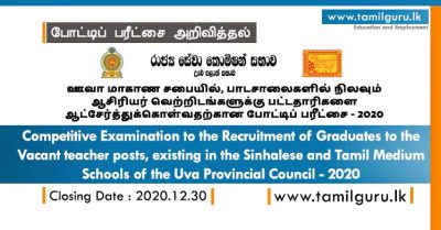 Graduates Teaching Vacancies - Uva Province 2020