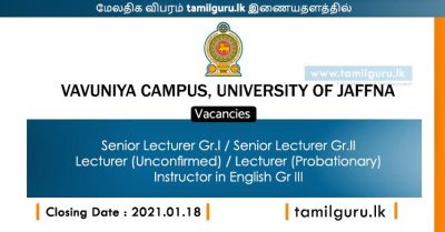 Vavuniya Campus University of jaffna vacancies
