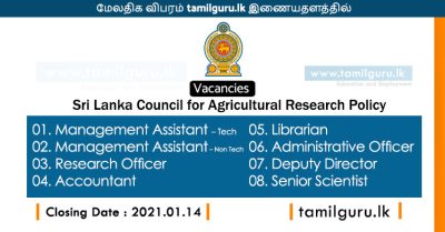 Sri Lanka Council for Agricultural Research Policy Vacancies