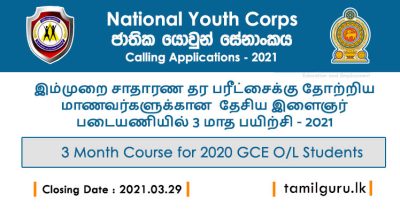 3 Month Course for 2020 GCE OL Students - National Youth Corps