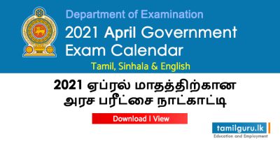 Government Exam Calendar 2021 April