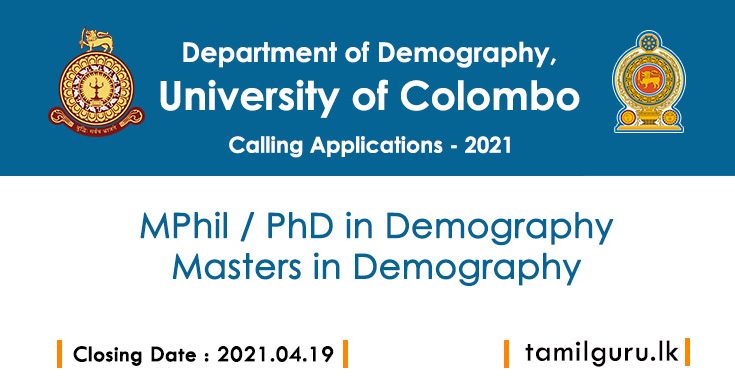 Masters / MPhil / PhD in Demography 2021 - University of Colombo