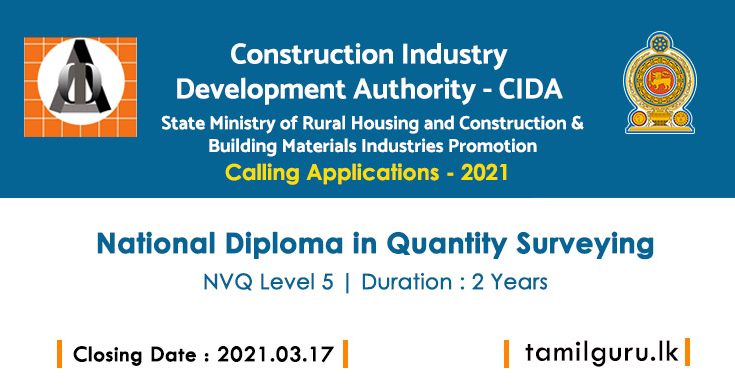 National Diploma in Quantity Surveying NVQ Level 5 - CIDA 2021