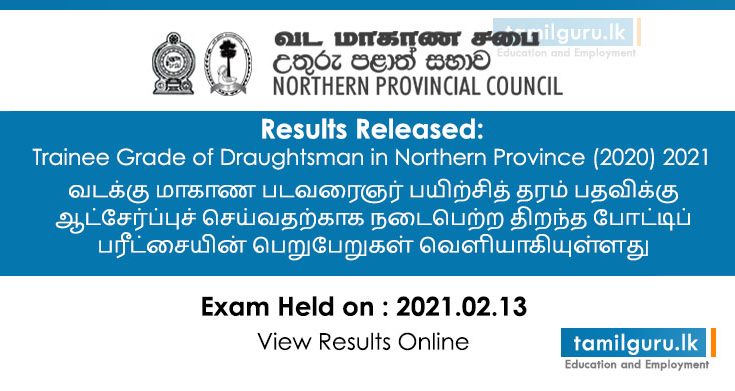 Results: Draughtsman (Trainee Grade) Exam Northern Province 2021