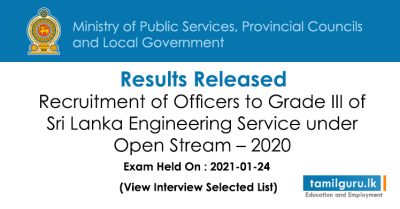 Results- Sri Lanka Engineering Service Exam (2020)2021