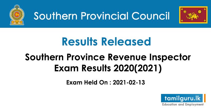 Southern Province Revenue Inspector Exam Results 2021