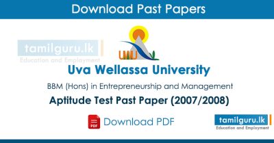 Entrepreneurship and Management Aptitude Test Past Papers - Uva Wellassa University