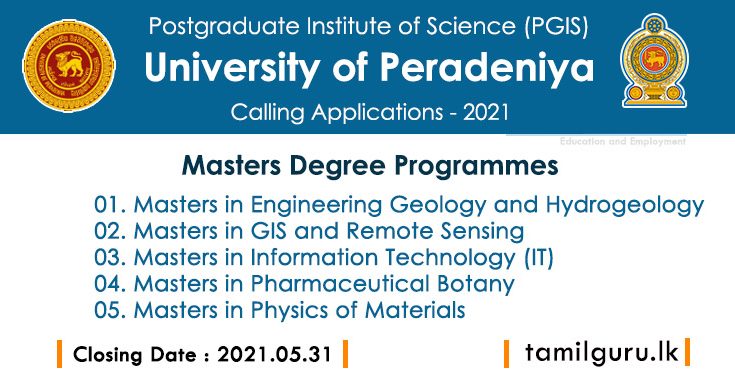 Masters Degree Programmes 2021/2022 PGIS Peradeniya