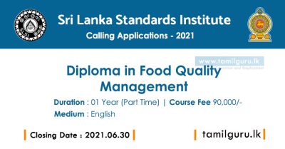 Diploma in Food Quality Management 2021 - Sri Lanka Standards Institute