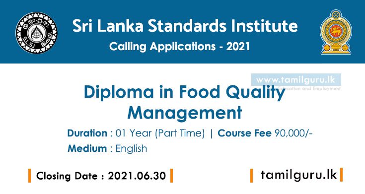Diploma in Food Quality Management 2021 - Sri Lanka Standards Institute