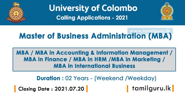 MBA Colombo University 2021