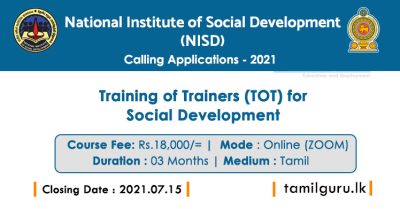 Training of Trainers (TOT) for Social Development Course in Tamil Medium 2021