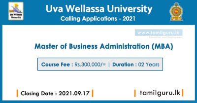 Master of Business Administration (MBA) 2021 - Uva Wellassa University