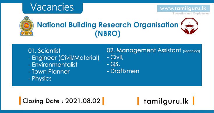 National Building Research Organisation (NBRO) Vacancies 2021-07-21