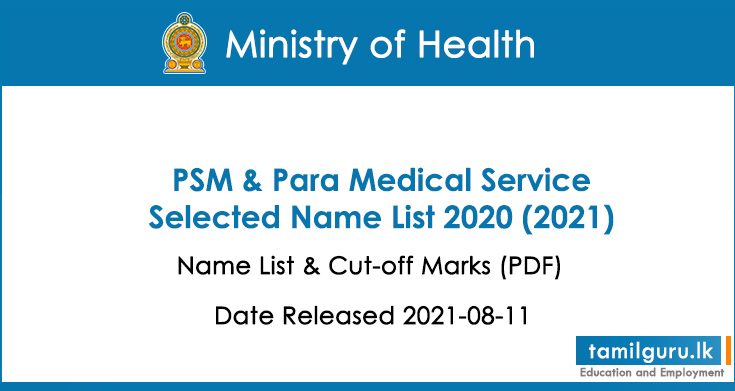 PSM & Para Medical Selected Name List 2020 (2021) Ministry of Health