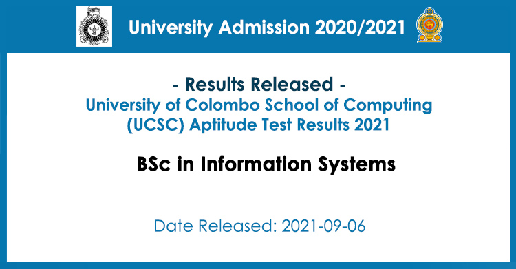 UCSC - Colombo University Aptitude Test Results 2021