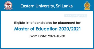 Eligible list of candidates for placement test - Master of Education 2021 - Eastern University