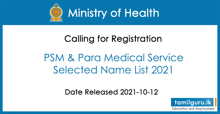 PSM & Para Medical Selected List 2021 - Ministry of Health