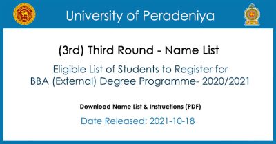 Selected Name List - BBA External Degree 2021 Peradeniya University