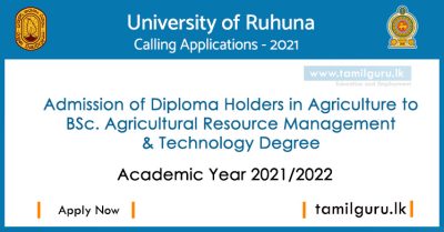 BSc Agricultural Resource Management and Technology 2021 - University of Ruhuna