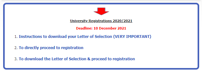 University Registration for Academic Year 2020/2021 (Online)