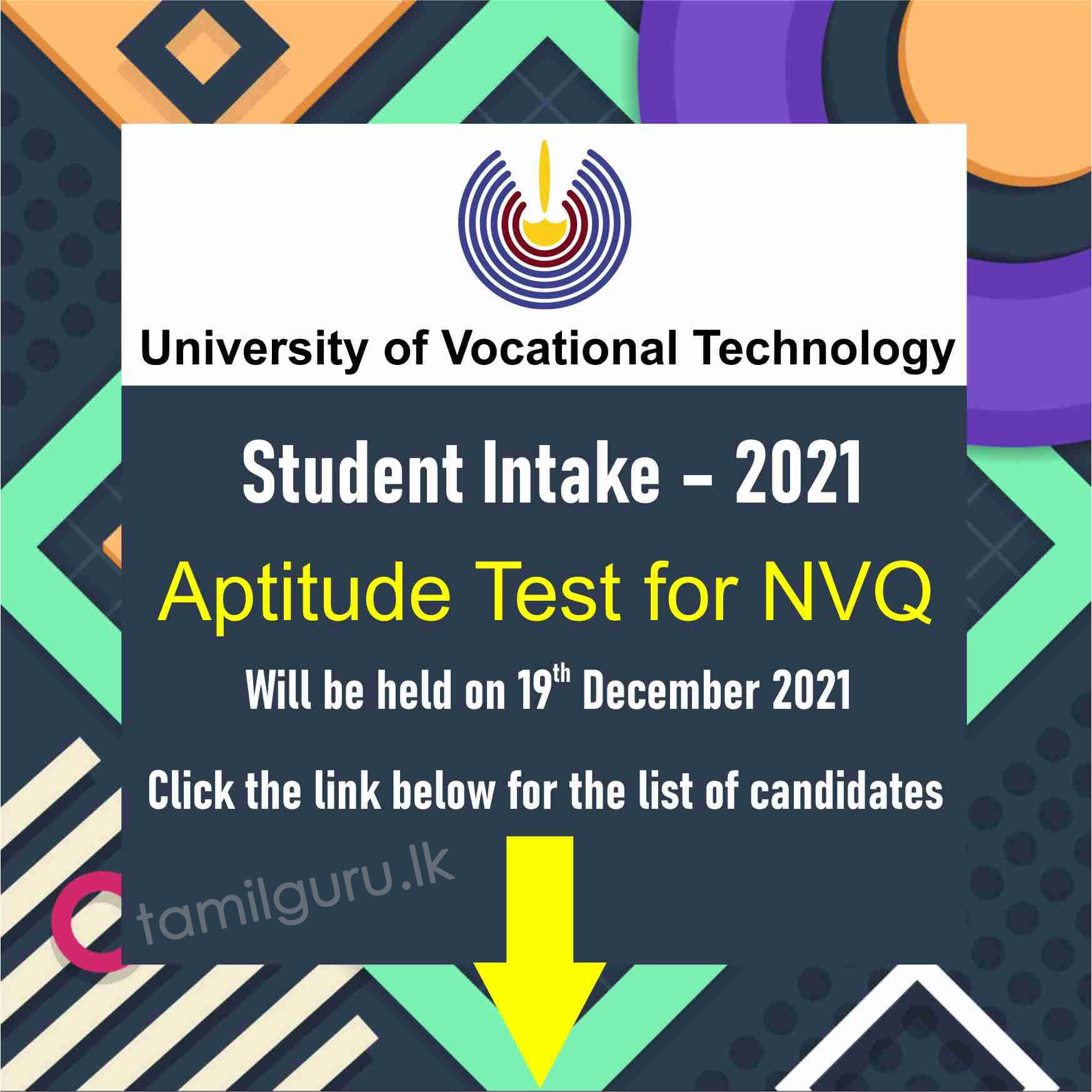 Aptitude Test Exam Date Announcement for Univotec Admission 2021 (NVQ Candidates)