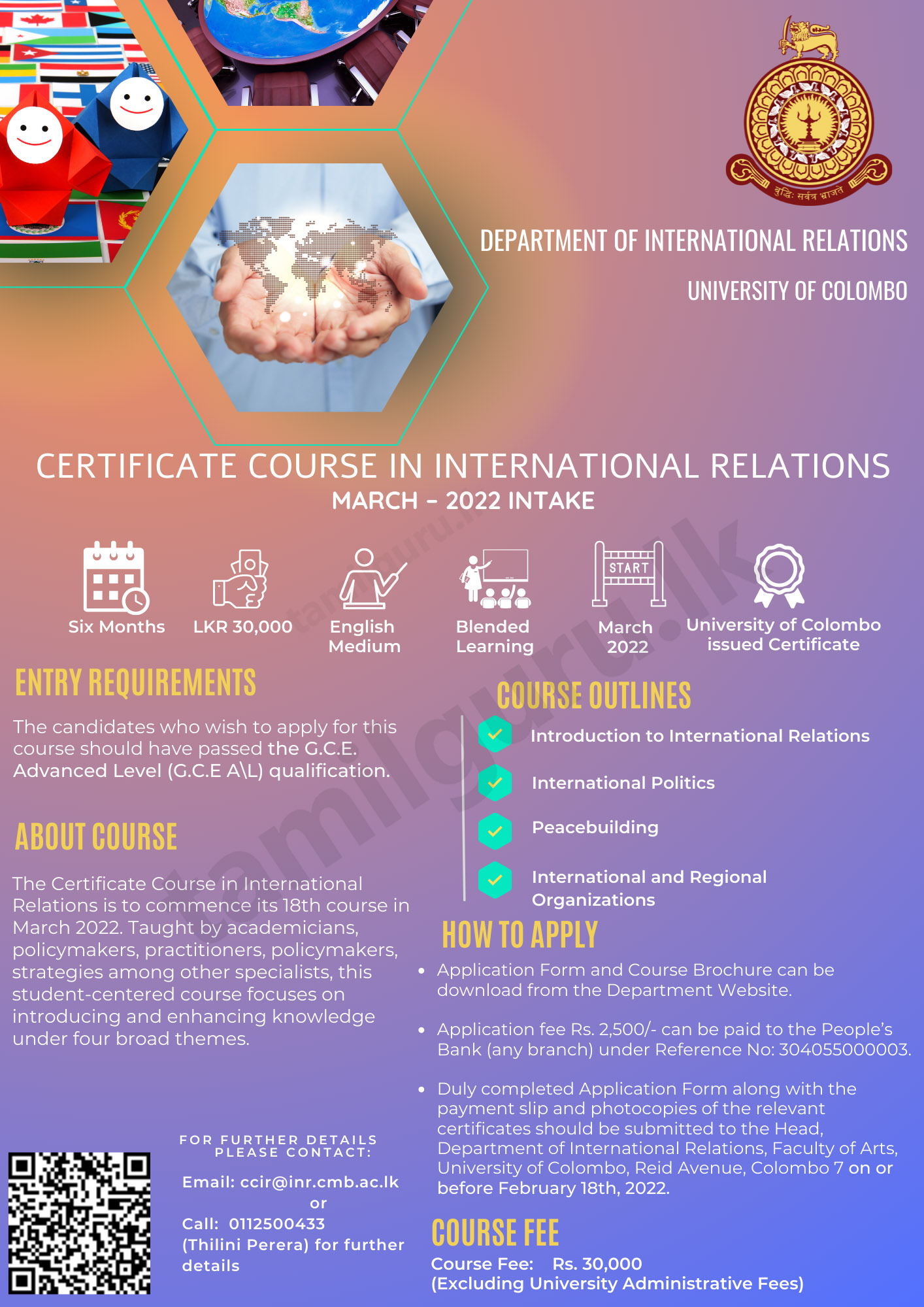 Certificate Course in International Relations (CCIR) 2022 - University of Colombo