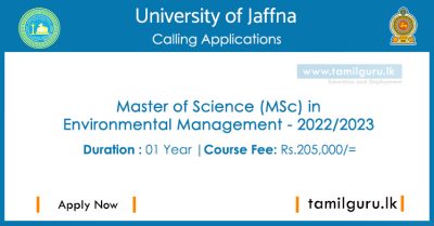 Master of Science (MSc) in Environmental Management 2022 - University of Jaffna