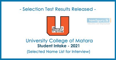 University College of Matara Selection Test Results 2021 (Interview List)
