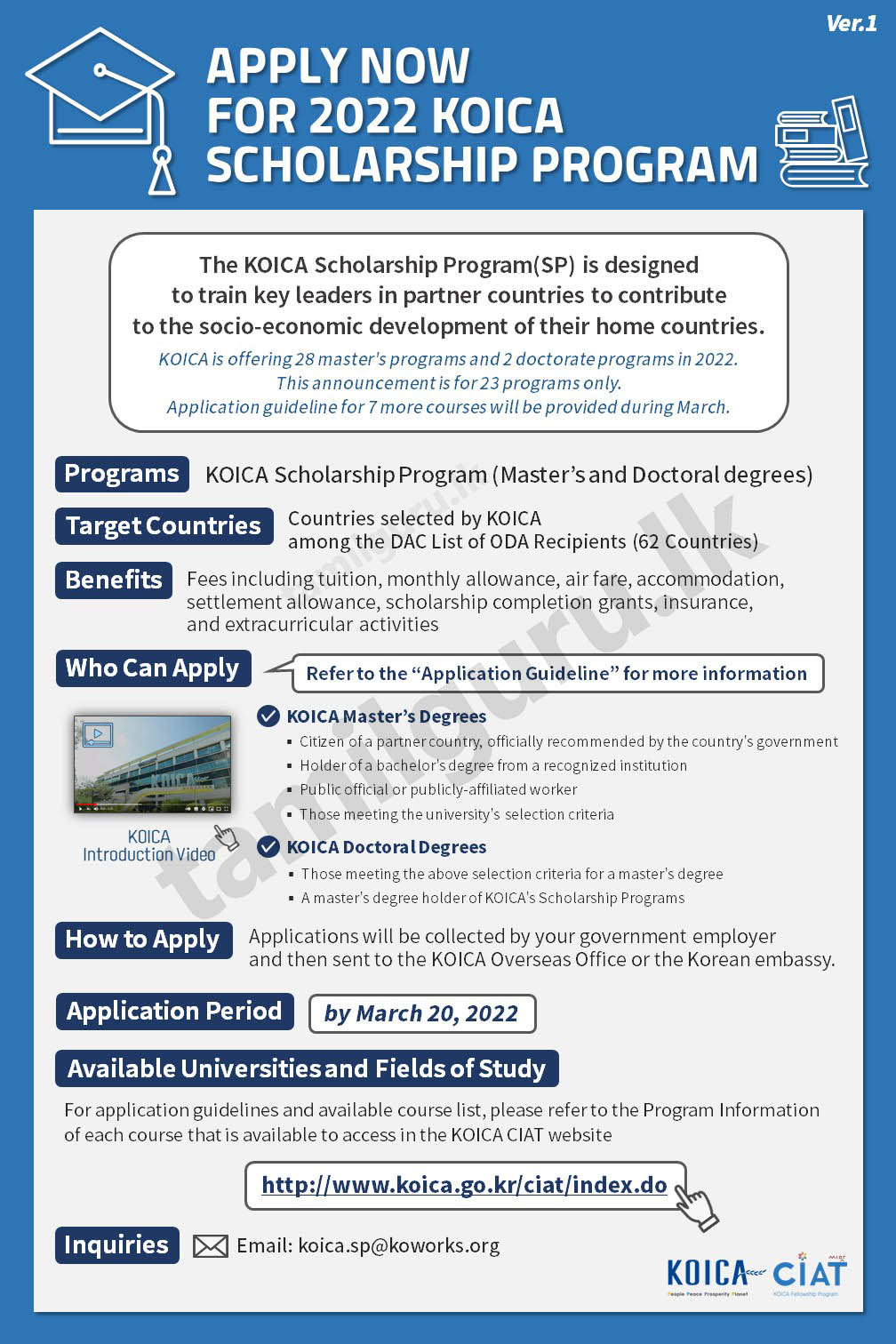 KOICA (Korea International Cooperation Agency) Scholarship Program 2022
