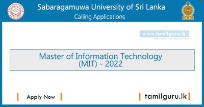 Master of Information Technology 2022 - Sabaragamuwa University of Sri Lanka (SUSL)