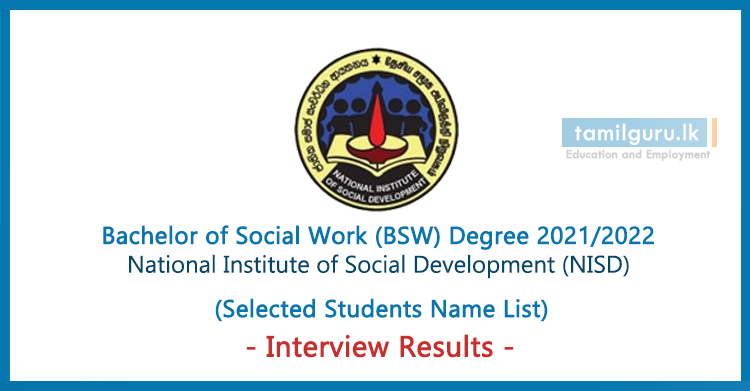 Selected List for Bachelor of Social Work (BSW) Degree 2021 2022 - National Institute of Social Development (NISD)
