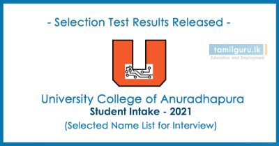 University College of Anuradhapura Aptitude Test Results 2021 (Interview List)