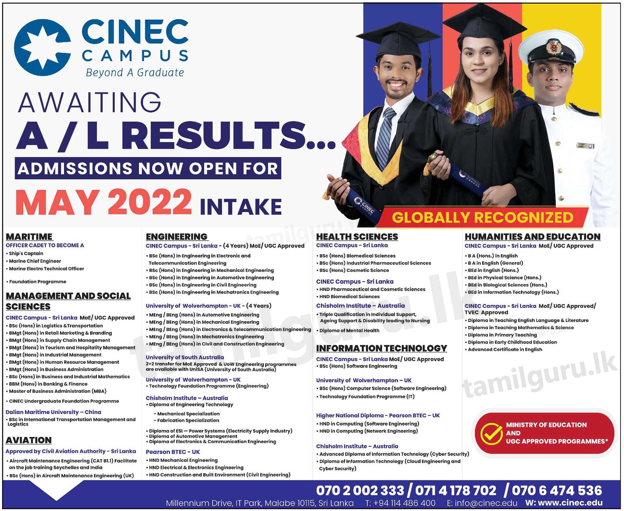CINEC Campus - Admission for Degree & Diploma Programmes (May 2022 Intake) (Paper Notice/Poster_