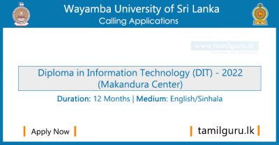 Diploma in Information Technology (DIT) 2022 - Wayamba University of Sri Lanka (WUSL), (Makandura Center)