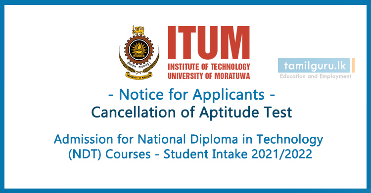 Notice on Aptitude Test - Admission for National Diploma in Technology (NDT) Courses Student Intake 2021-2022