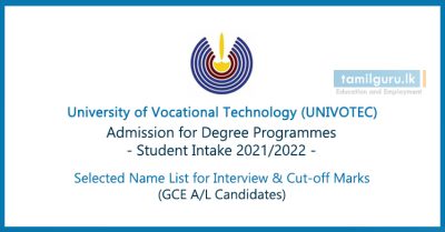 University of Vocational Technology (UNIVOTEC) Student Intake 2021 (2022) - Selected Name List (AL Applicants)