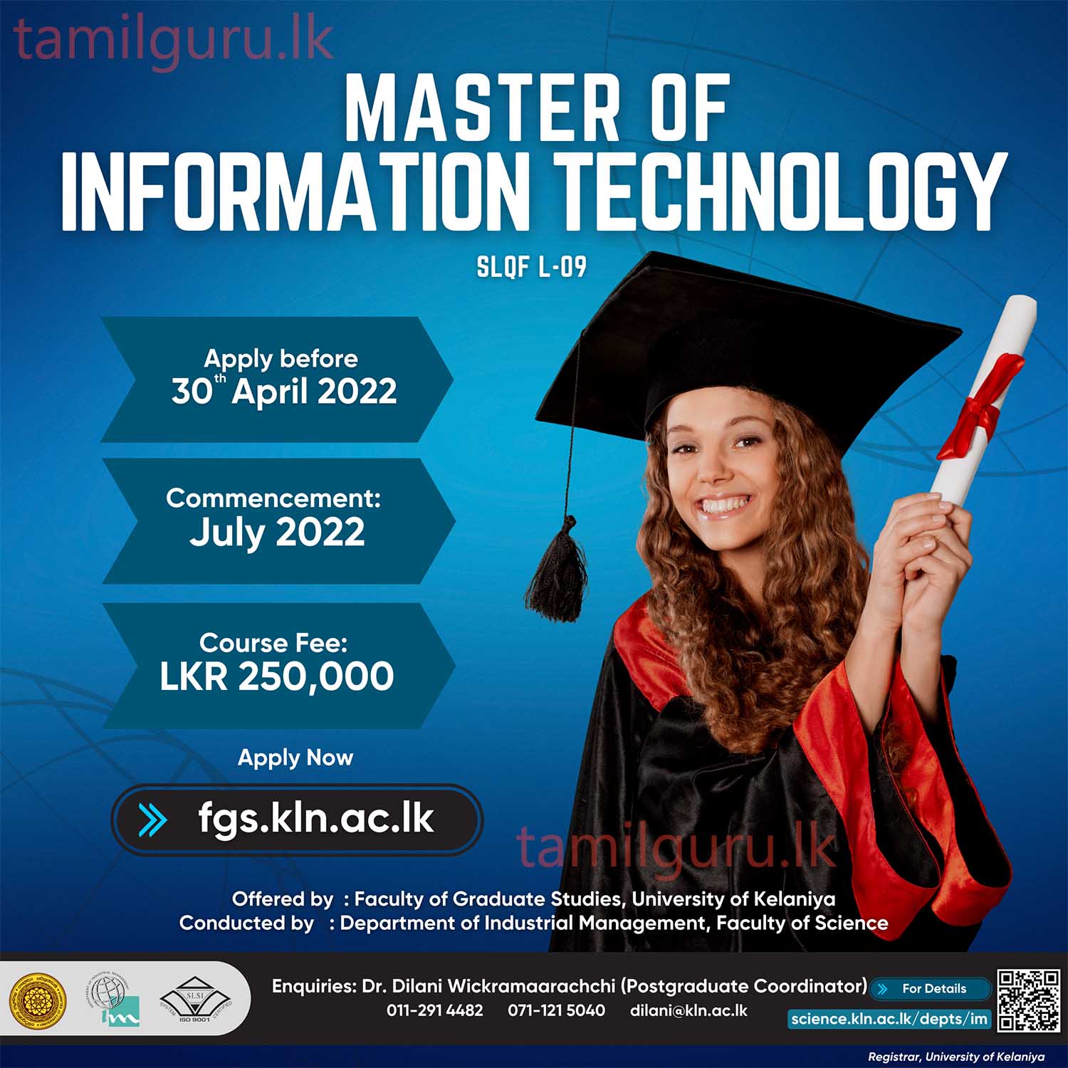 Master of Information Technology (IT) Programme (2022) Conducted by the University of Kelaniya
