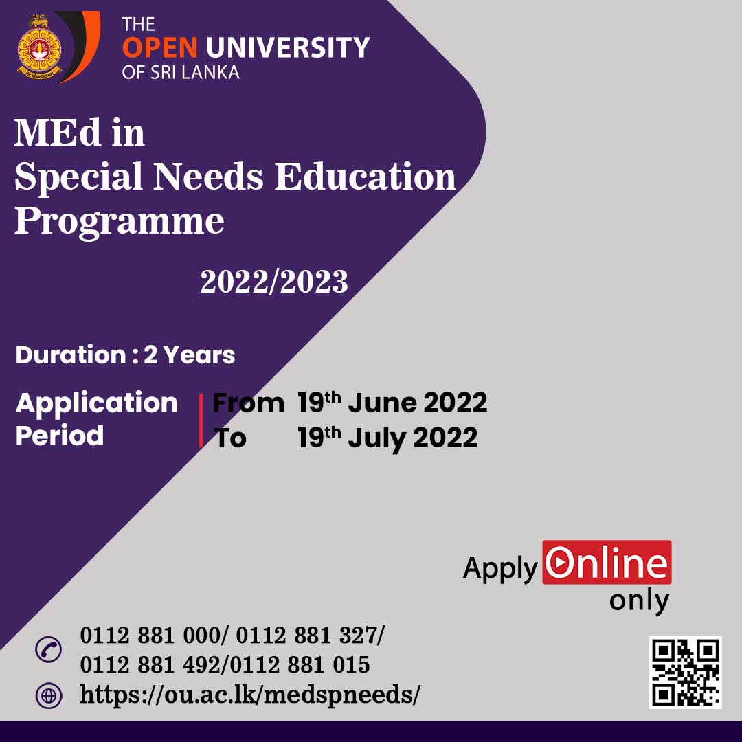 Master of Education (M.Ed) in Special Needs Education Degree 2022/2023 - The Open University of Sri Lanka (OUSL)
