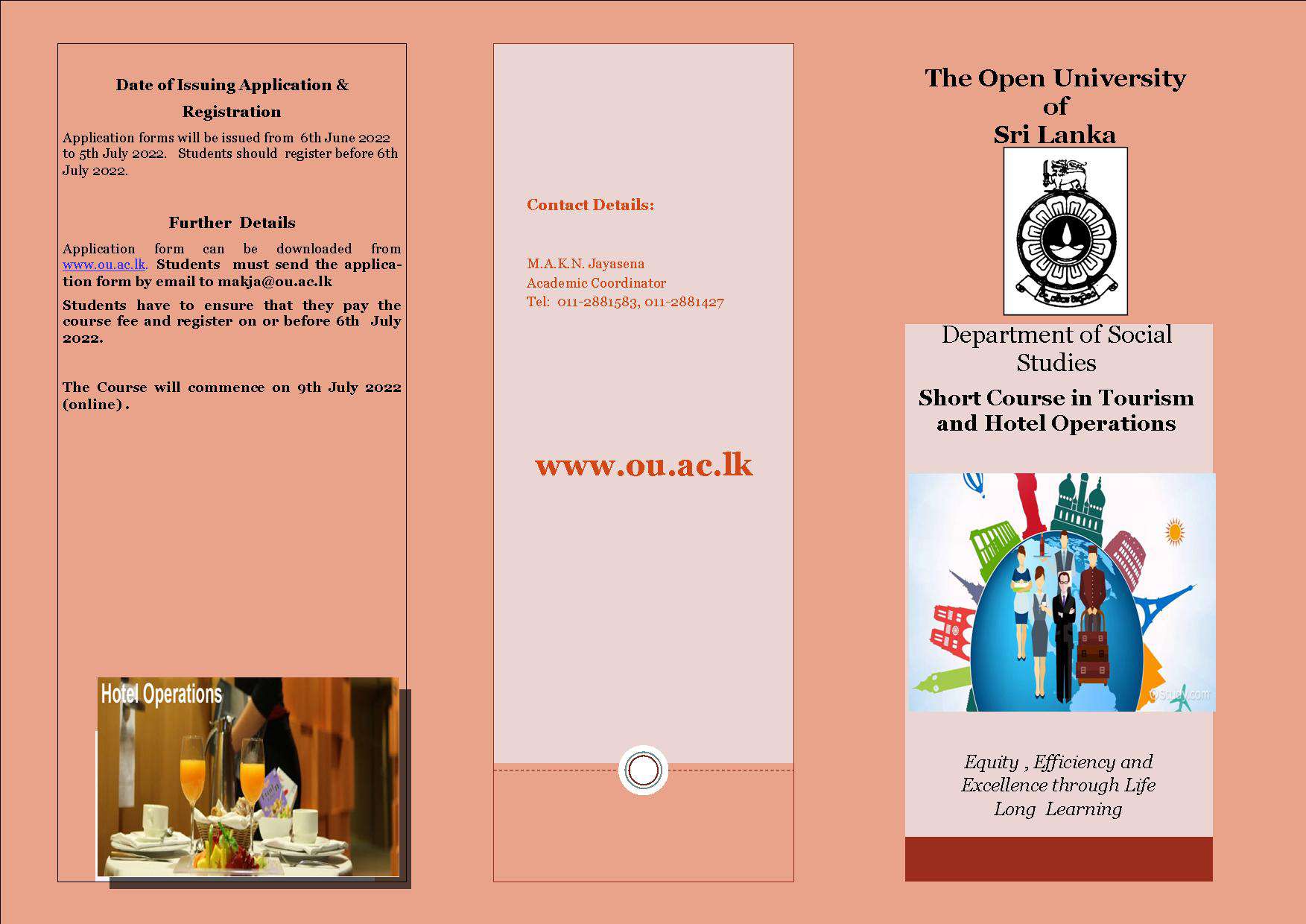 Short Course in Tourism and Hotel Operation (Online) 2022 - The Open University of Sri Lanka (OUSL)