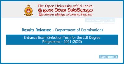 LLB Entrance Exam (Selection Test) Results Released 2021 (2022) - Open University (OUSL)