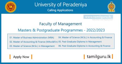 Masters & Postgraduate Programmes 2022 - Faculty of Management, University of Peradeniya
