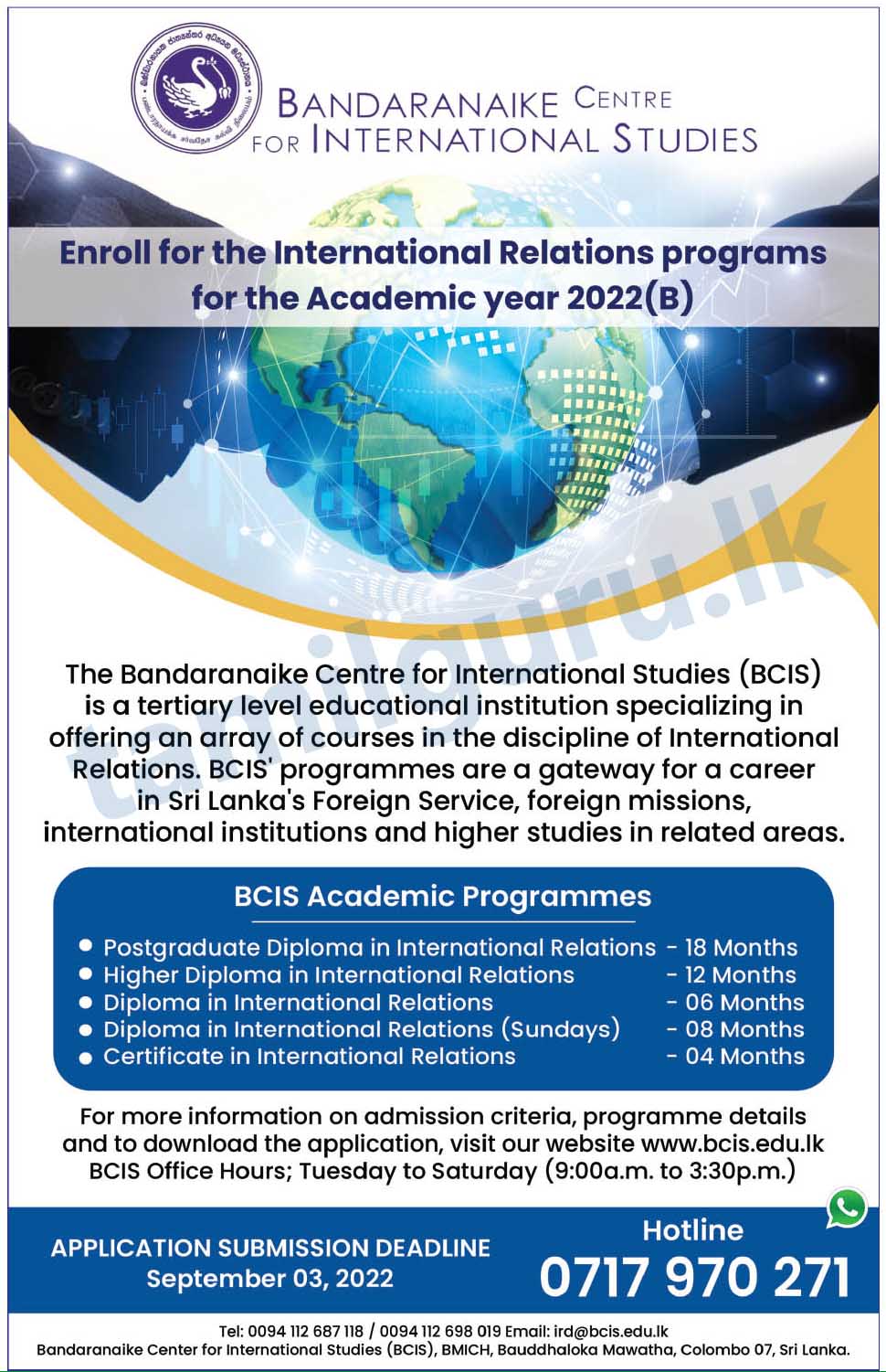 International Relations Courses for Academic Year 2022 (B) - Bandaranaike Centre for International Studies (BCIS)