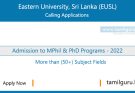 MPhil & PhD Programs (2022) - Eastern University, Sri Lanka (EUSL)