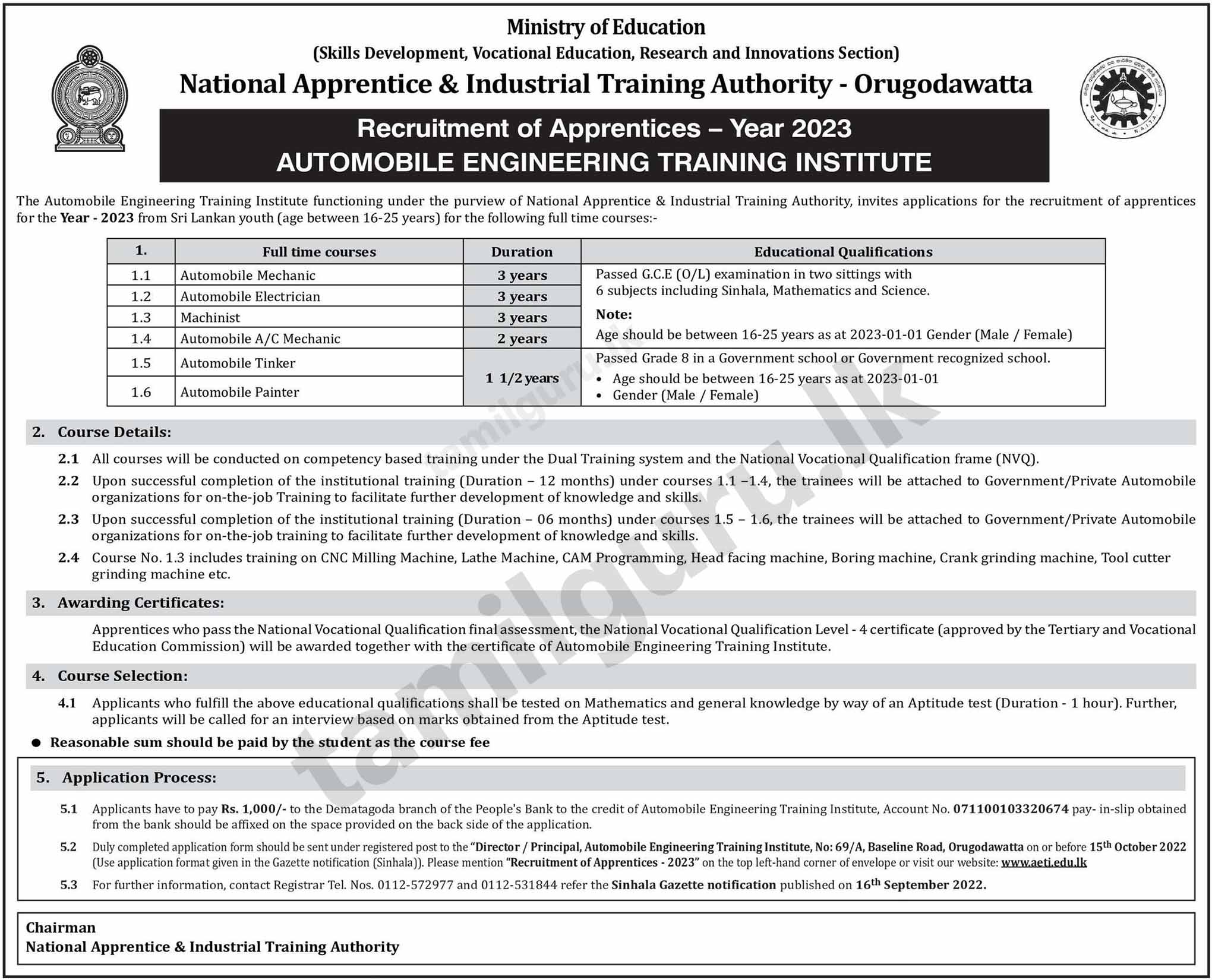 AETI (Japan Tech) Application 2022 - Automobile Engineering Training Institute