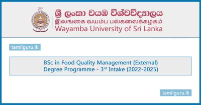 BSc in Food Quality Management (External) Degree 2022 - Wayamba University