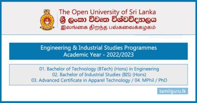 Engineering & Industrial Studies Degree Programmes 2022 - Open University (OUSL)