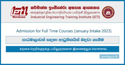 Full Time Courses Application 2022 (Intake 2023 January) Industrial Engineering Training Institute (IETI)