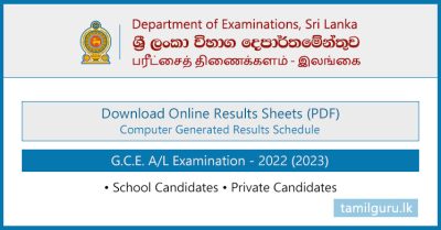 GCE AL Examination 2022 (2023) - Download Results Sheets (PDF)